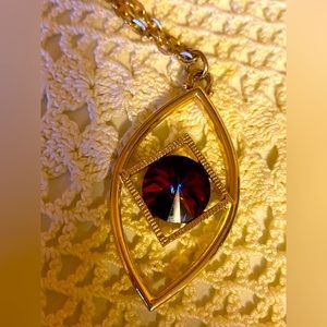 Vintage, Sarah Coventry gold tone chain necklace with colorful eye pendant